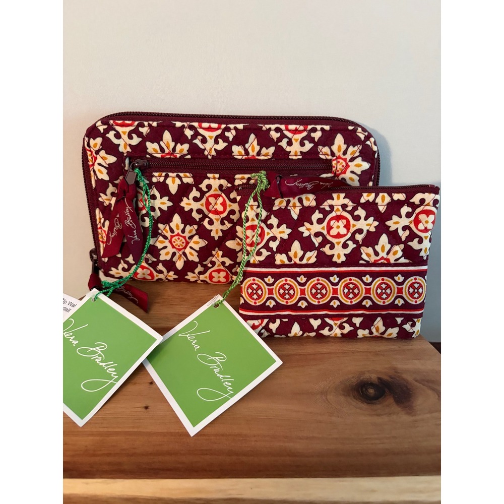 Vera Bradley Retired Medallion Large Zip Wallet and Zip Change Purse NEW NWT